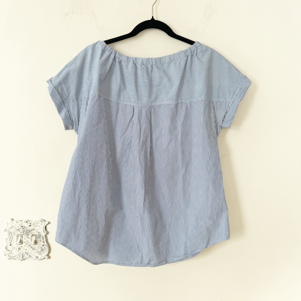 Theory Velvela Blue and White Striped Drawstring Shirt Sleeve Blouse M - Picture 6 of 8